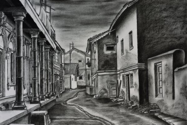 Mahesh Padia Bhagavanbhai ni Sheri Charcoal on acid-free paper 15 x 22 inches (38 x 56 cms)