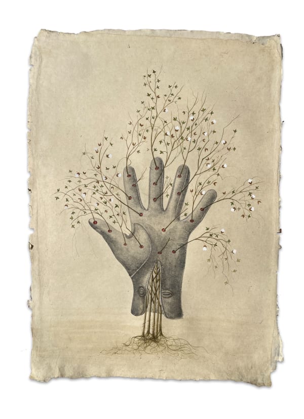 Hardev Chauhan What the Plant Becomes Watercolour on Wasli paper 15 x 22 inches (38 x 56 cms)