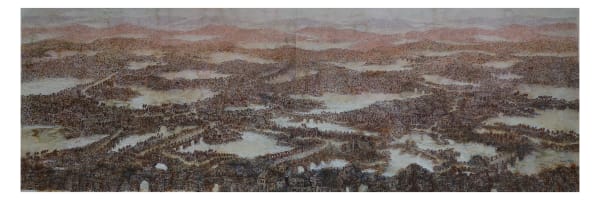 Swapnesh Vaigankar Wandering Ink and coffee stain on paper 24 x 72 inches (61 x 183 cms)