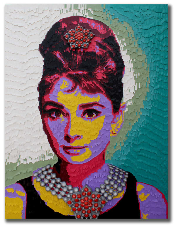 Mehul Rathod Audry Hepburn - 2 Artificial leather, wooden object on canvas 48 x 36 inches (122 x 91 cms)