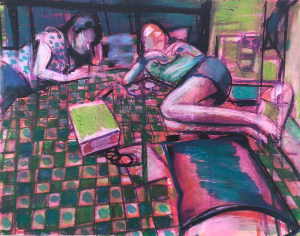 Uday Mondal Family@Home - 4 Acrylic and oil pastels on acid-free paper 12 x 16 inches (31 x 41 cms)