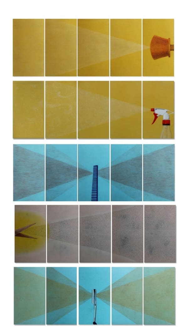 Gautam Rathod The Unseen Process Mixed media on wood 9 x 25 inches each (23 x 63 cms) - set of 5