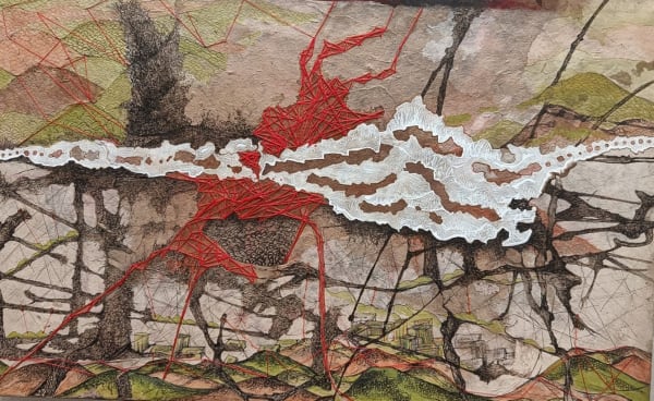 Santa Rakshit I hold the half-inch Himalayas in my hand Mixed media 15 x 23 inches (38 x 58 cms)