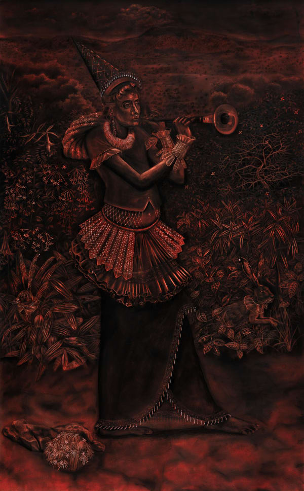 Prajith E Whispers Charcoal and watercolour on paper 48 x 30 inches (122 x 76 cms)