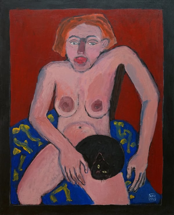 Kay Le Seelleur Ara, Woman and Cat in Firelight, 2023