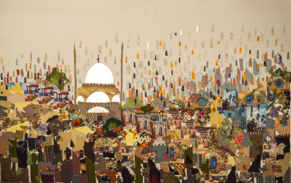 Neama El Sanhoury The Citadel II, 2023 fabric appliqué on linen 125 x 200cm signed & dated