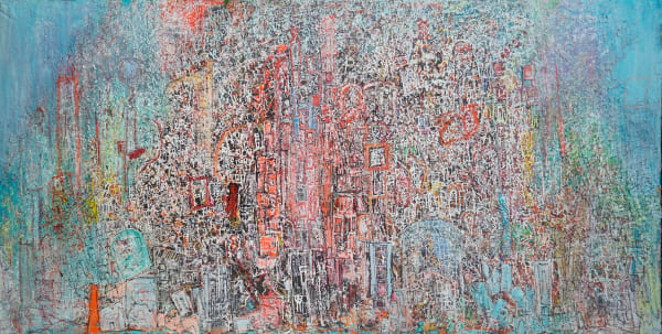 Ahmed Farid The Descent, 2024 mixed media on canvas 150 x 300cm signed & dated