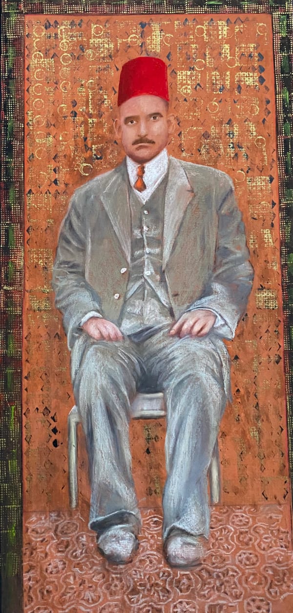 Katherine Bakhoum Le Tarbouche Orange, 2025 pastel on canvas 135 x 65cm signed & dated