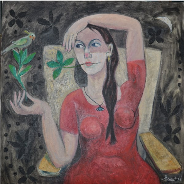 Seated Woman with Parakeet