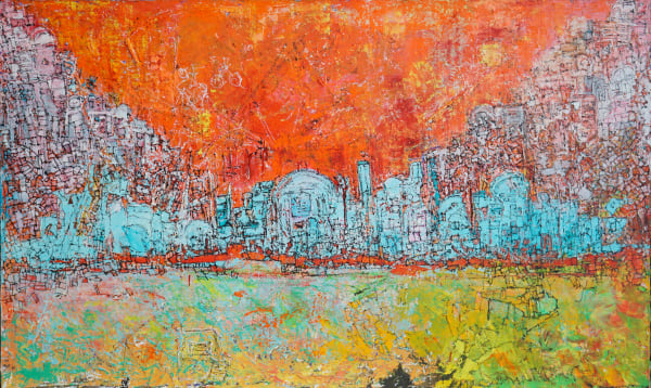 Ahmed Farid Golden Lake, 2024 mixed media on canvas 120 x 200cm signed & dated