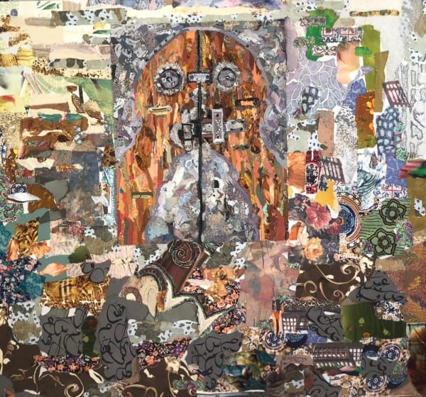 Neama El Sanhoury Portal, 2023 fabric appliqué on linen 115 x 125cm signed & dated