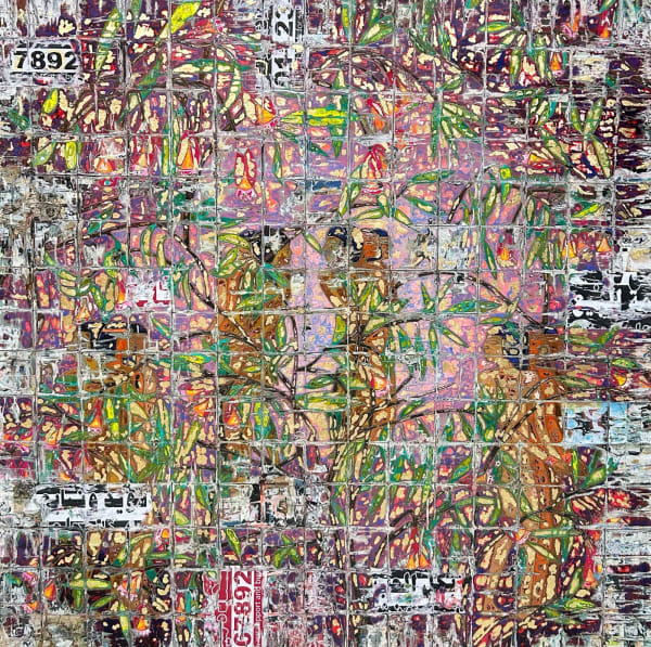 Ibrahim Khatab Floral, 2024 mixed media on wood 150 x 150cm signed & dated