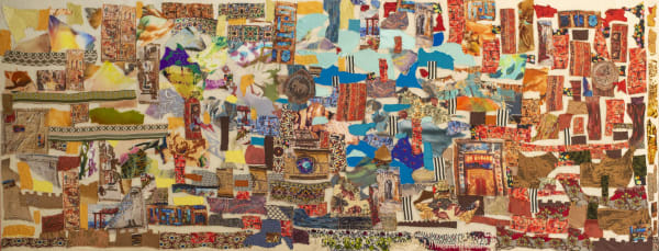 Neama El Sanhoury Vestiges I, 2023 fabric appliqué on linen 80 x 210cm signed & dated