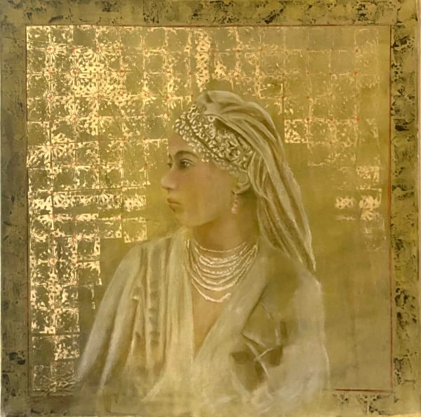 Katherine Bakhoum La Femme en Or, 2025 pastel on canvas 80 x 80cm signed & dated