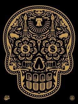 Shepard Fairey, Power & Glory Day of the Dead Skull (Gold), 2014