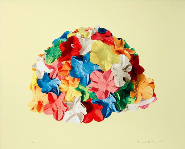 Carole Feuerman, Multicolored Bathing Cap (yellow background), 2015