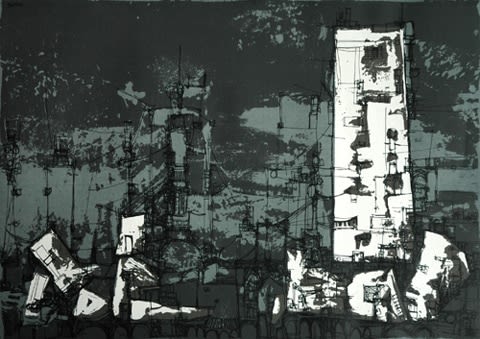 Ted Dutch (1928-2008) Moonlit Structure, 1969 handmade screenprint on paper, artist proof 38.0 x 53.5 cm