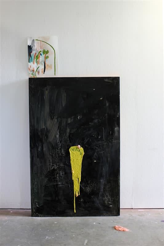 Vivienne Jung Untitled, 2016 Gouache and oil crayon on paper, plaster, house paint, and oil paint on board 180.0 x 90.0 cm