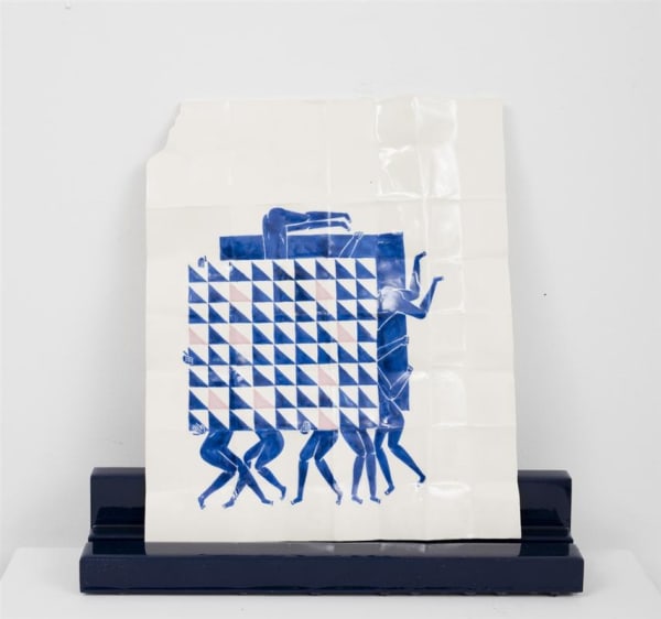 Mark Whalen Do Not Disturb, 2015 handpainted glazed clay ceramic, custom shelf 27.0 x 22.0 cm