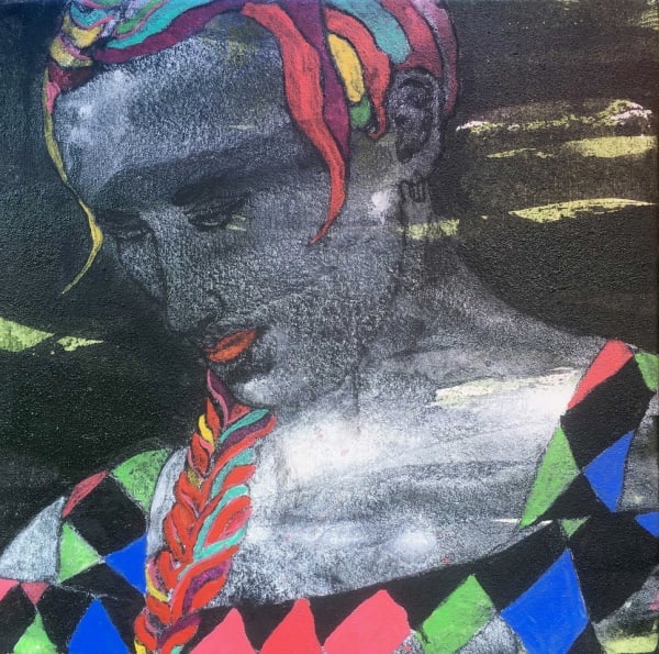 Brendan McGorry The Waitress, 2018 acrylic and charcoal on canvas 30.0 x 30.0 cm