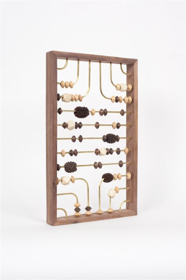 Wanda Gillespie Higher Consciousness Integrating Calculator (with Sheoak) IV, 2019 walnut, brass, wooden beads, Sheoak, resin, wax 33.5 x 21.0 x 3.0 cm