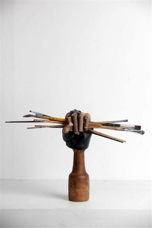 Josephine Cachemaille Seraphine, 2013 Paint brushes, wood, customized glove, wood, cork, glue, wire 246 x 370 x 80 mm