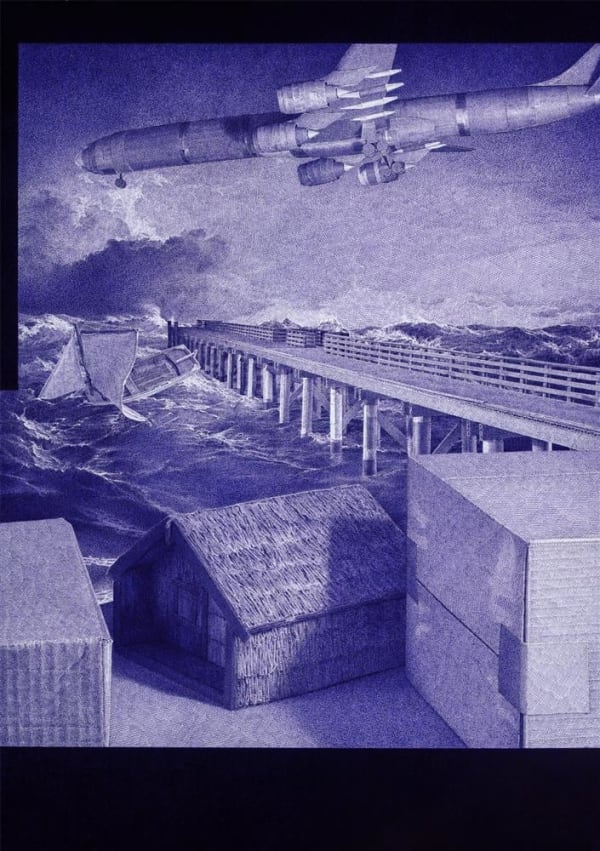 Stephen Ellis Conveyed, 2018 ballpoint pen and correction fluid on Hahnemuhle paper 765 x 1085 mm