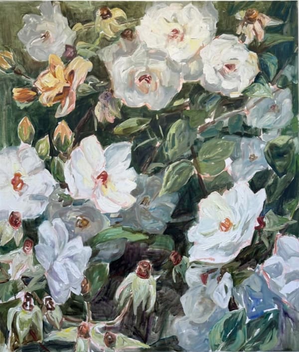 Katherine Throne In Discussion, 2024 oil on canvas 1050 x 1200 mm