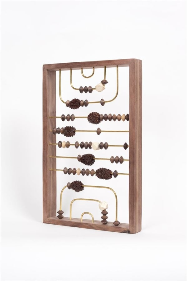 Wanda Gillespie Higher Consciousness Integrating Calculator (with Sheoak) V, 2019 walnut, brass, wooden beads, Sheoak, resin, wax 33.5 x 21.0 x 3.0 cm