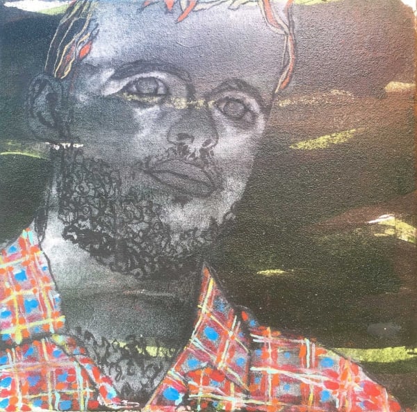 Brendan McGorry The Suit, 2018 acrylic and charcoal on canvas 30.0 x 30.0 cm