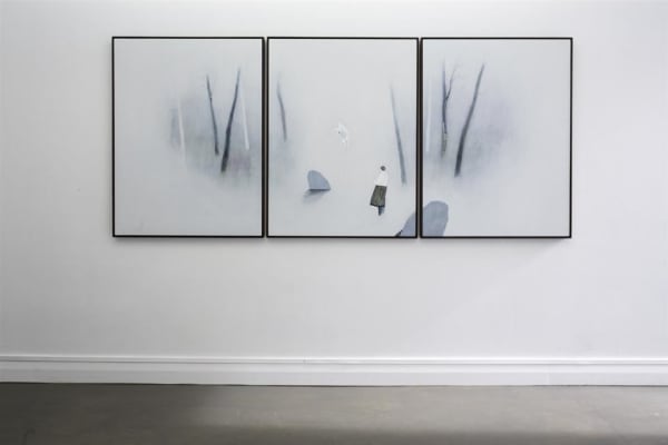 Alan Ibell The Vision of The Levitating Lamb (With Tether), installation view, 2014 acrylic on hardboard 120.0 x 300.0 cm