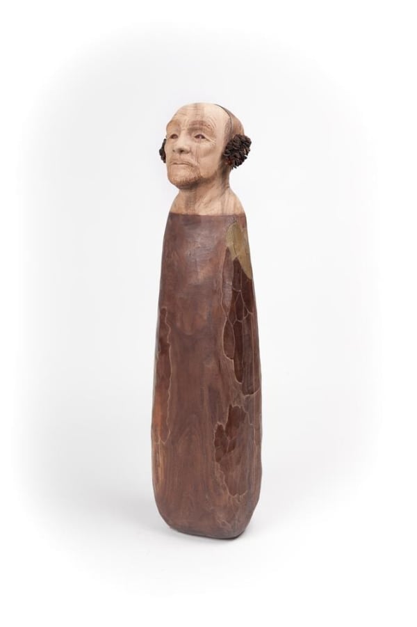 Wanda Gillespie In Search of Hope, 2016 suar and walnut wood, banksia nut, leather 70.0 x 17.0 x 13.0 cm