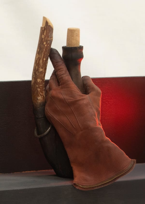 Josephine Cachemaille Hamish, 2010 Wood, cork, found bottle, glove 270 x 160 x 180mm