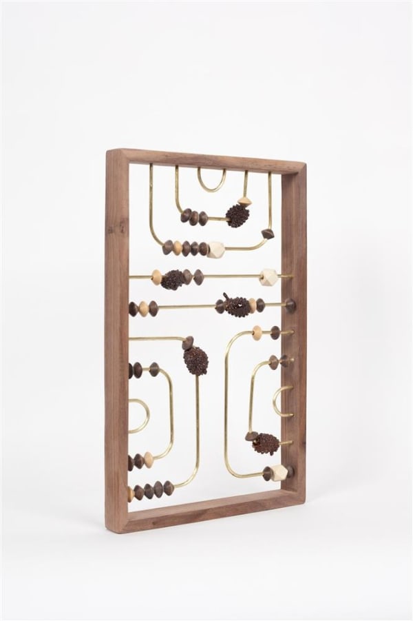 Wanda Gillespie Higher Consciousness Integrating Calculator (with Sheoak) II, 2019 walnut, brass, wooden beads, Sheoak, resin, wax 33.5 x 21.0 x 3.0 cm