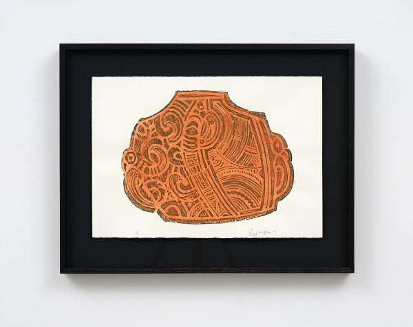 Wi Taepa Puketeraki Series III - I, 2024 Ink and kokowai on cotton rag, framed, unique 1/1 edition, signed by artist 640mm x 500mm