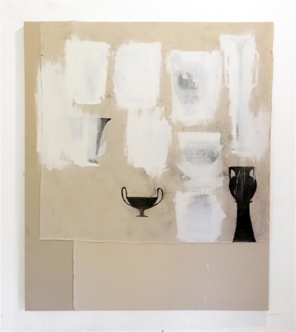 Josephine Cachemaille Not my relics, 2018 acrylic on canvas and calico, thread on wooded stretcher 1700 x 2000 x 150 mm