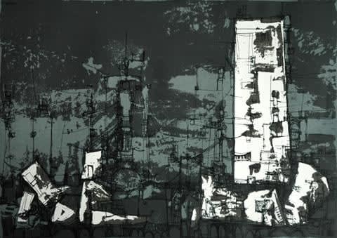 Ted Dutch (1928-2008) Moonlit Structure, 1964 Handmade Screenprint 38.0 x 53.5 cm
