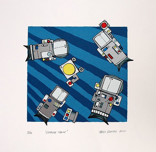 Ted Dutch (1928-2008) Spacemen, 2001 Limited edition handmade screenprint 28.0 x 26.0 cm