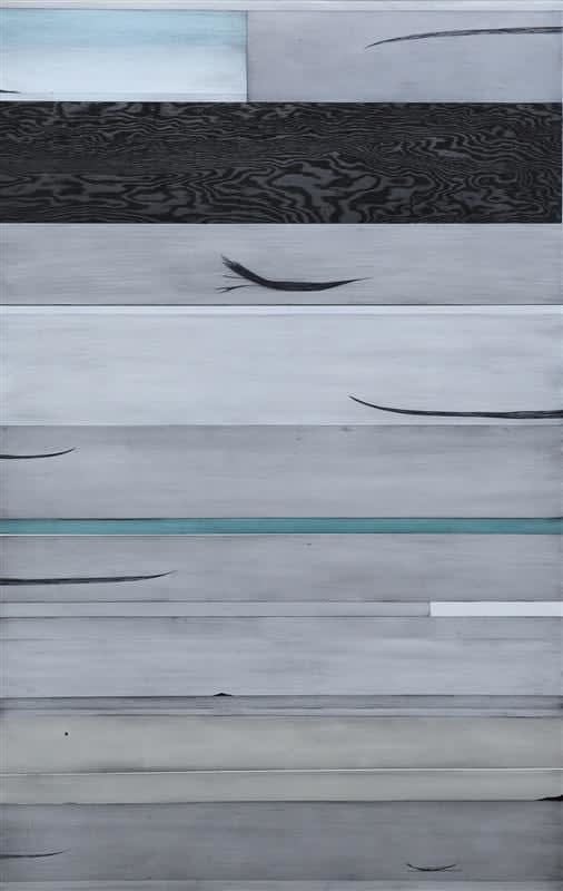 Simon Kaan Untitled 5-14, 2014 Carved oil on board, Chinese ink on cedar 220.0 x 140.0 cm