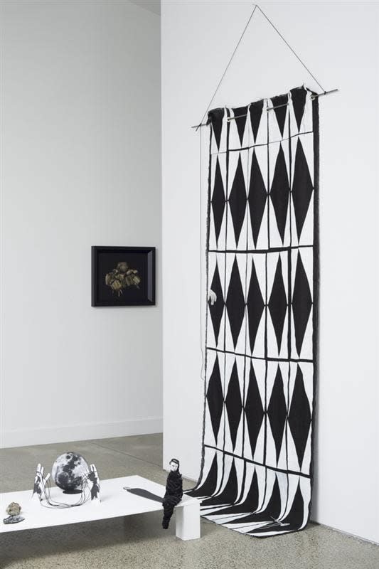 Josephine Cachemaille Vital Signs, installation view, 2014 Hessian, steel, cord, acrylic, paper, foamboard, canvas 300.0 x 130.0 cm