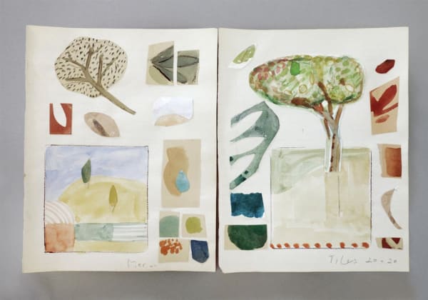 Julia Holderness Workbook pages 6 & 7 (Florence Weir), 2023 Watercolour, collage 230 x 369 mm