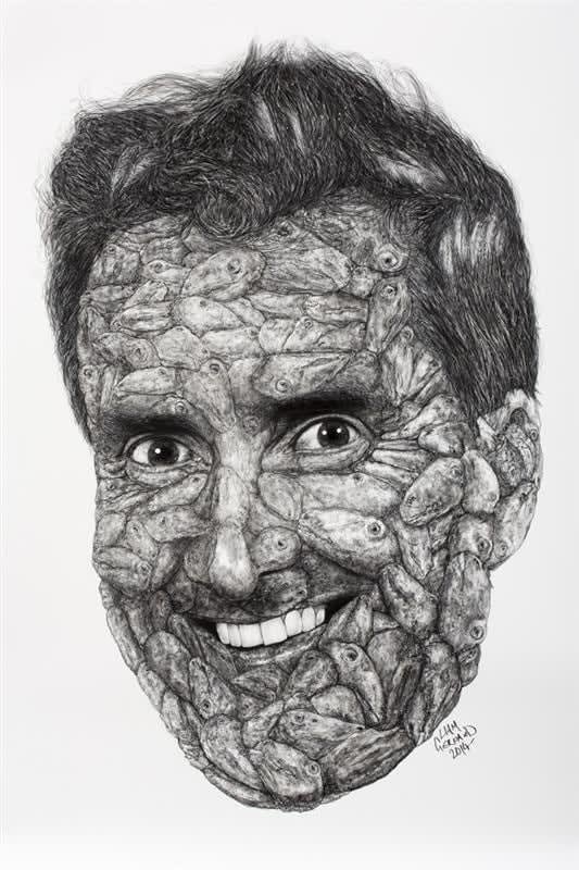 Liam Gerrard Billy Bowden made out of Sheep's Heads, 2014 Charcoal on paper 132.0 x 94.0 cm