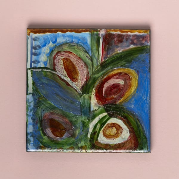 Julia Holderness Linby, 2025 Found tile with underglaze colour and porcelaine paint 95 mm x 95 mm