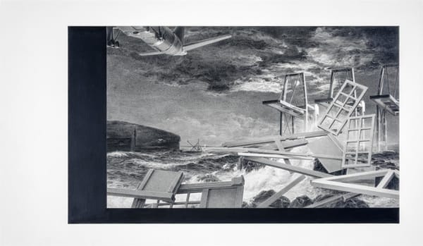 Stephen Ellis (Headforemost) Cargo III, 2018 graphite, coloured pencil on digital print 325 x 560 mm