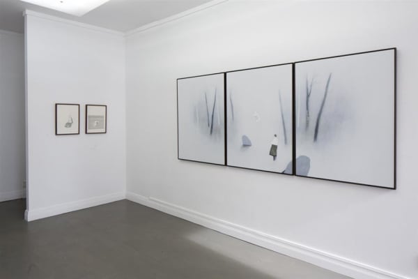 Alan Ibell The Vision of The Levitating Lamb (With Tether), installation view, 2014 Acrylic on hardboard