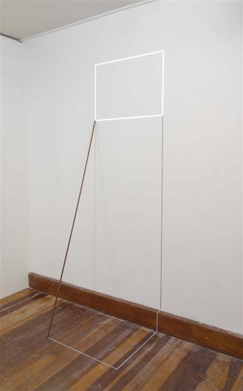 Karyn Taylor Balanced Equation in 3 parts, 2016 projected animation, jarrah, gouache