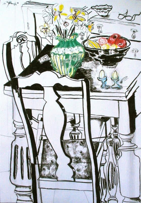 John Oxborough, Still Life with Green Vase, 2010