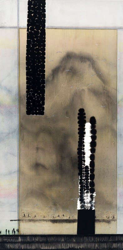 Linda Holloway Day Six, 2014 Ink, acrylic, oil and charcoal on wood 60.0 x 30.0 cm