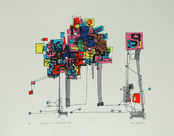 Ted Dutch (1928-2008) Monument to an Advertising Man, 1974 handmade screenprint on paper, edition of 25 49.0 x 59.0 cm
