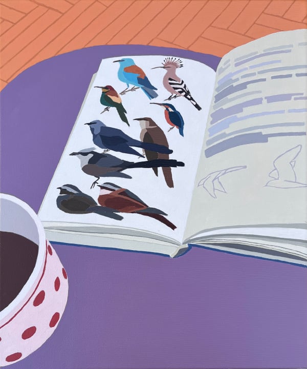 Zsofia Schweger (Hungary/UK), Quotidian Scenes: Browsing Books #1 (Birds of Europe), 2022